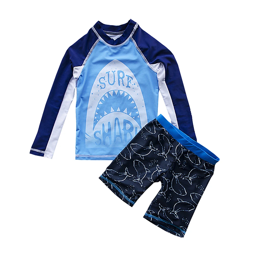 Swimsuit Boy Two Pieces Suit Children UPF50 UV Protect Shark Print Swimwear 2-10 Year Kid Cool Cartoon Bathing Suit Beachwear