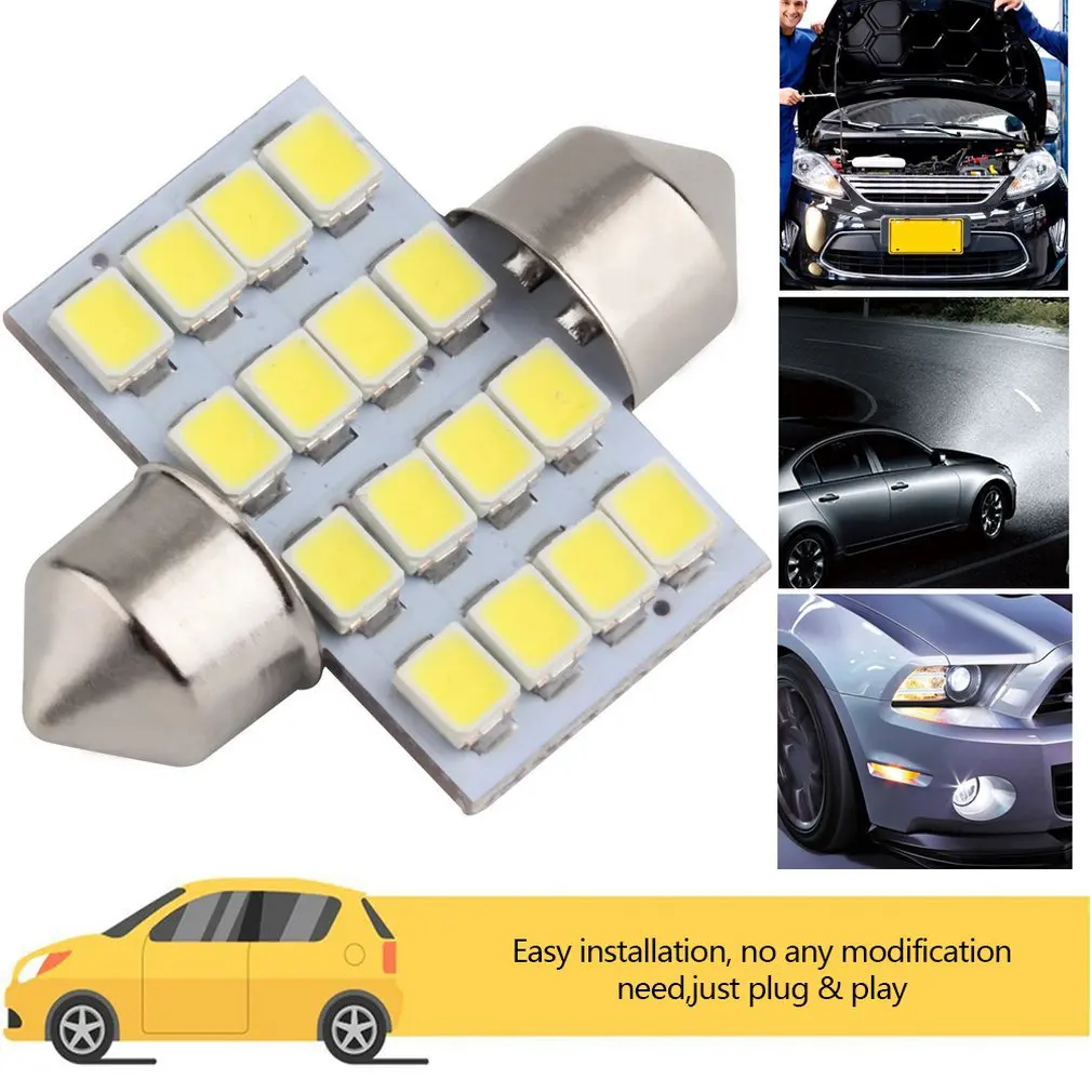 Светодиодсветодиодный лампа 16 SMD 1210 31 мм для автомобиля теплый белый свет