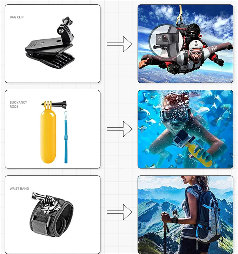 

Action Camera Accessories Combo Box Strap Bracket Tripod for Gyroscope 9 8 7 kit 3 wayCameras Outdoor Photography RC Drone Toys
