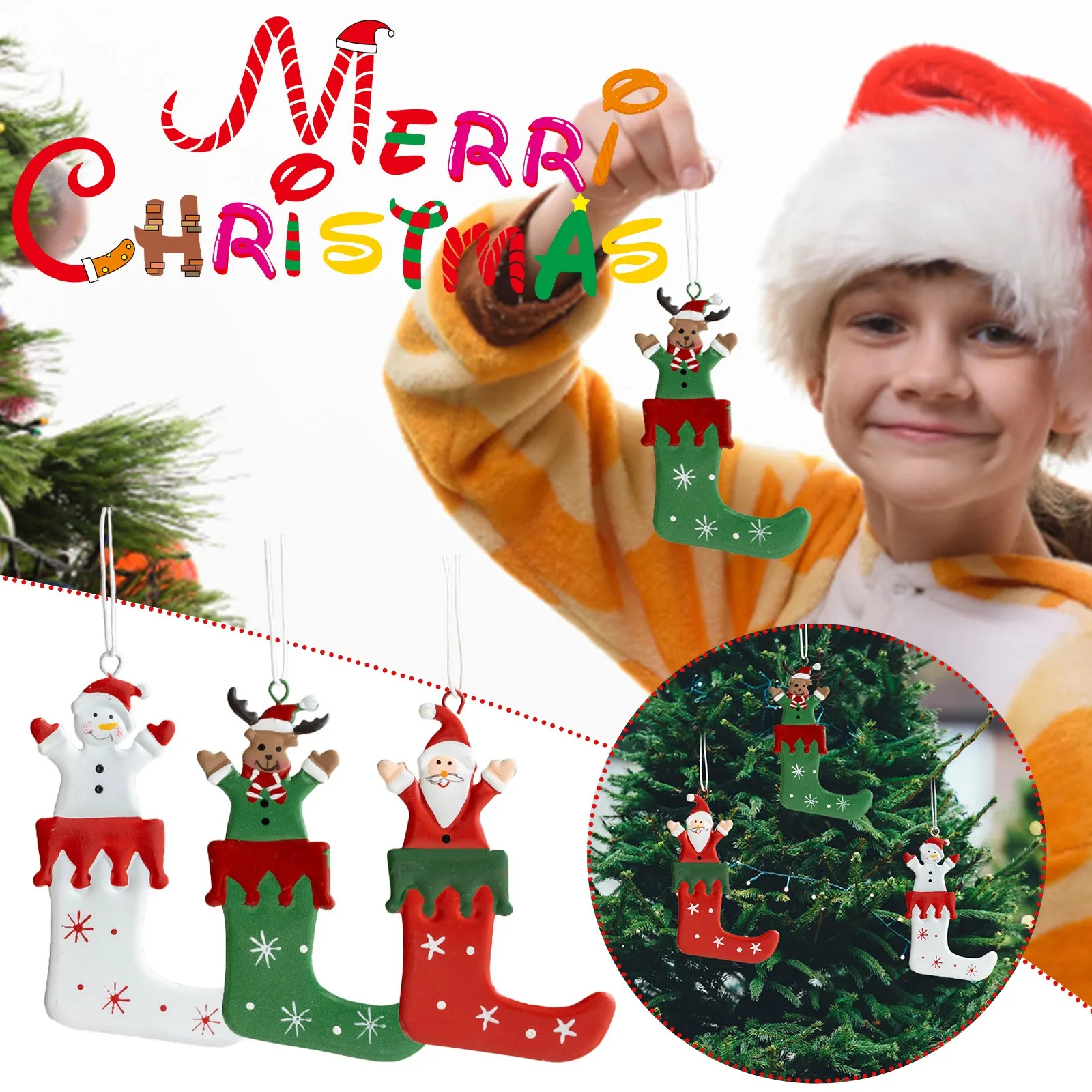 

Santa Claus Snowman Elk Pendant Iron Decoration Christmas Tree Decor Holiday Ornament Decoration Props новогодние украшения L*5