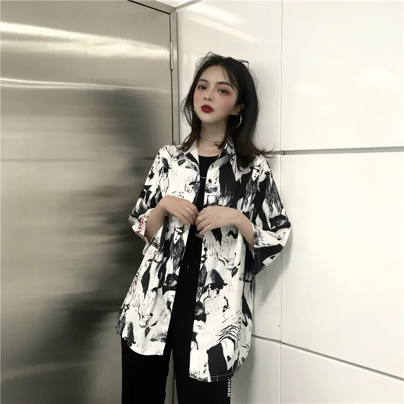 

Mazefeng Spring Autum Women Print Shirt Female Blouse Tops Long Sleeve Casual Turn-down Collar Loose Style Women Vintage Blouses