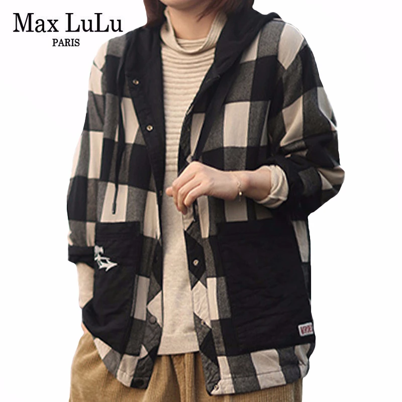 Max LuLu 2020 Весенняя корейская мода Стиль женские свободные топы в клетку стиле