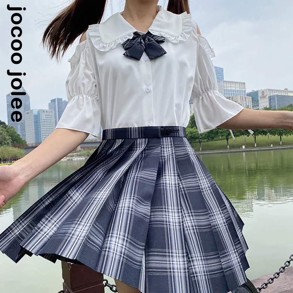 

Off Shoulder Kawaii Women Blouses Elegant Sweet Doll Collar Casual Japanese Lolita T-Shirts Solid Petal Sleeve Chiffon Blouses