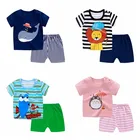 Одежда для маленьких мальчиков, летние тонкие шорты с коротким рукавом для девочек, костюм из двух предметов для малышей, Детский комплект из футболки с мультяшным принтом