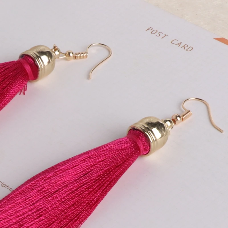 

69HB 1 Pair Vintage Long Tassel Dangle Earrings Thread Fringe Drop Earring For Women