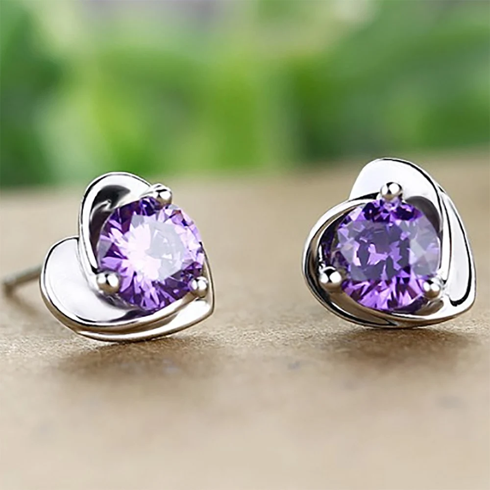 Трендовые Кристальные серьги-гвоздики 2020 новые фиолетовые в форме сердца со