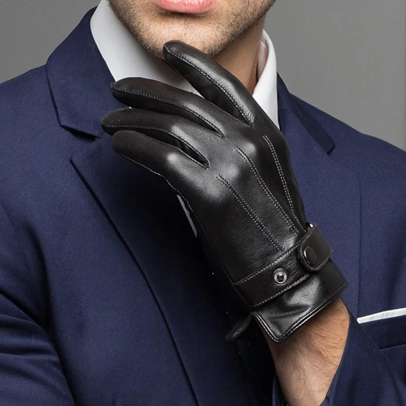 Перчатки мужские из натуральной кожи толстые теплые варежки для вождения с