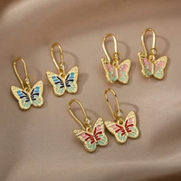 vintage stainless steel butterfly earrings for women enamel zircon hoop earrings engagement wedding ear ring kpop jewelry gift