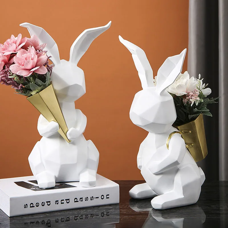 

Nordic Geometric Rabbit Ceramic Vase Hydroponic Contracted Flower Vase Desktop Craft European Home Decoration Wedding Gifts