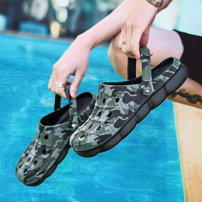 

CcharmiX Mens Sandals Summer New Camo Garden Shoes Couple Rubber Clogs Slippers Beach Water Walking Sandals Male Big Szie