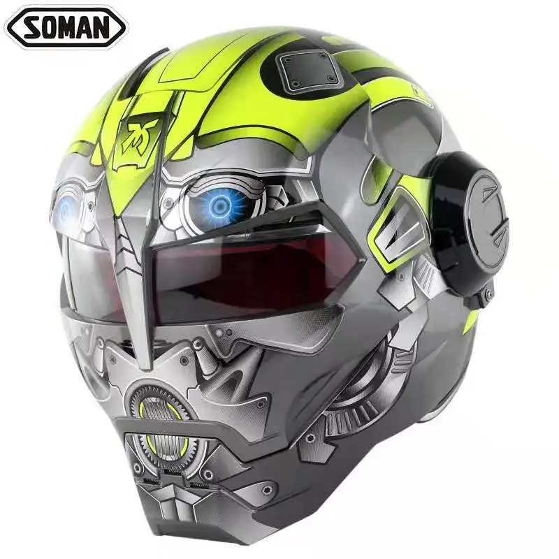 Green rebot Armet moto bike Полный лицевой Ironman moto Capacete Casco Мужские шлемы moto rcycle шлем ABS шлем moto cross - Цвет: Green rebot