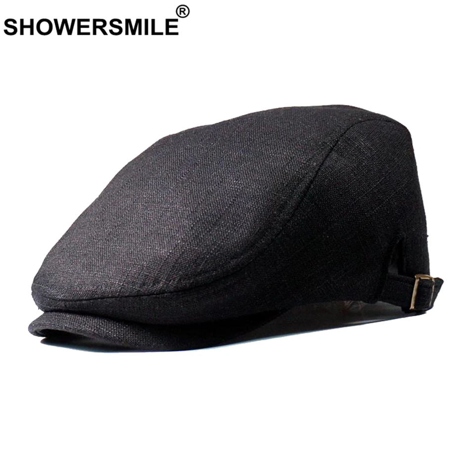 SHOWERSMILE черный льняной берет Мужская кепка на плоской подошве весна осень Кепка