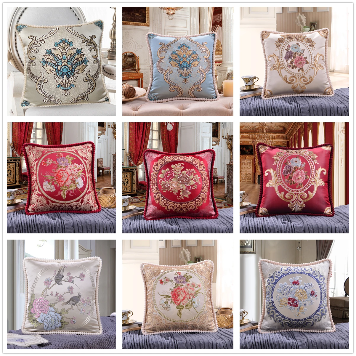 

Luxury Cushion Cover Car Embroidery Pillowcase Jacquard Beaded Edge Cushion Covers 48x48 Throw Pillow Covers Decorative Pillows