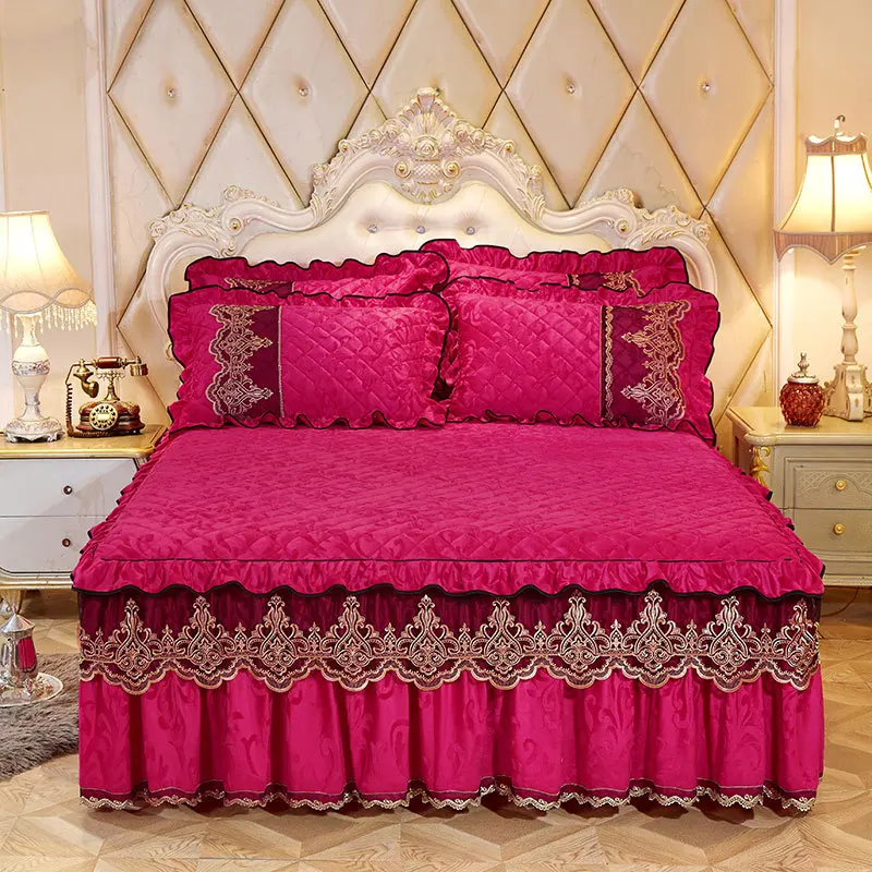 

Thicken Quilted Bed Skirt Plush Luxury Padded Bed Skirt No Pillowcase Velvet Warm Soft Flat Bed Sheet Queen King Lace BedSpread