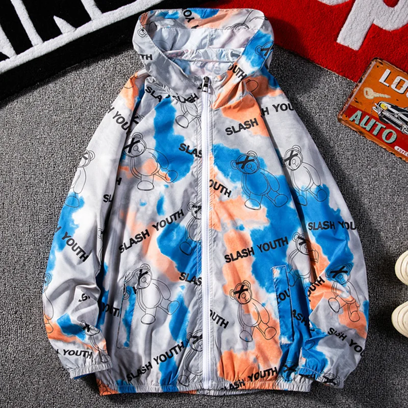 

Aolamegs Tie-dyed Jackets Men Ultra-thin Sun Protection Casual Varsity Men's Jacket Summer Couple Harajuku Windbreaker All-match