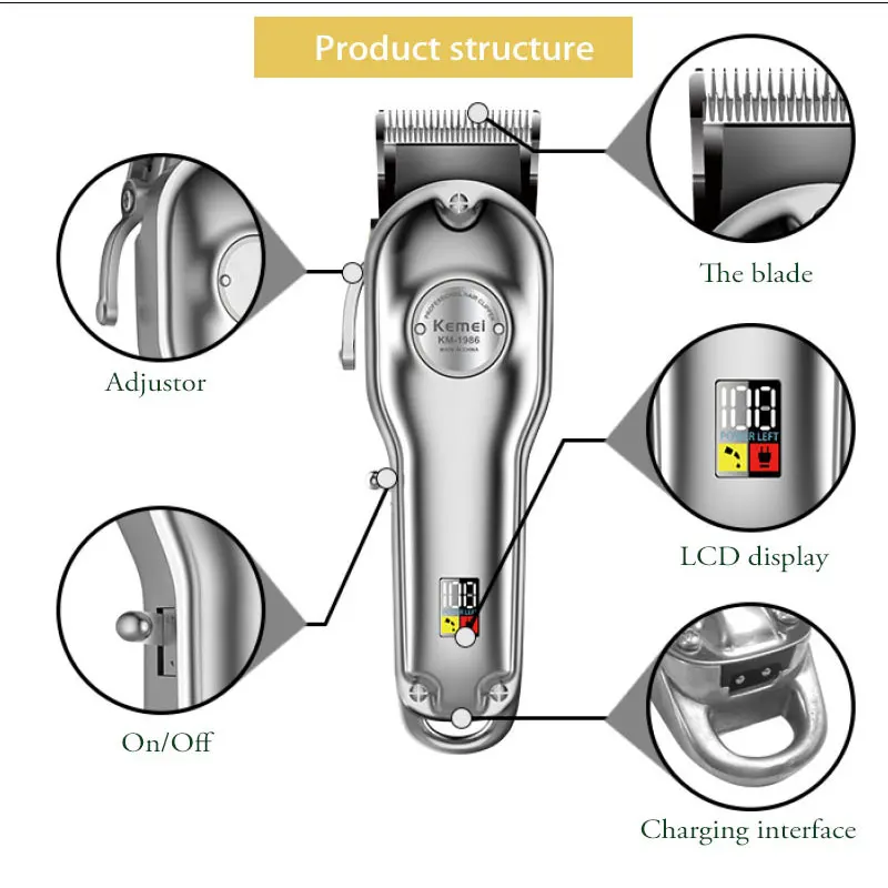 Профессиональная машинка для стрижки волос Kemei полностью металлический