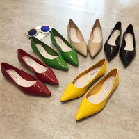 flat heel shoes women pointed toe patent leather lemon yellow wine red lady fashion flats candy color flat sole large size 42 43