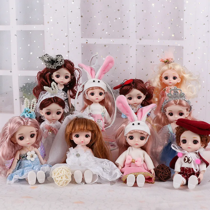 

Mini 16cm Cute Bjd Doll with 13 Joints Removable 1/12 Fashionable Small Top Pants Dress Suit Doll 3D Eyes Girl Dress Up Toy Gift