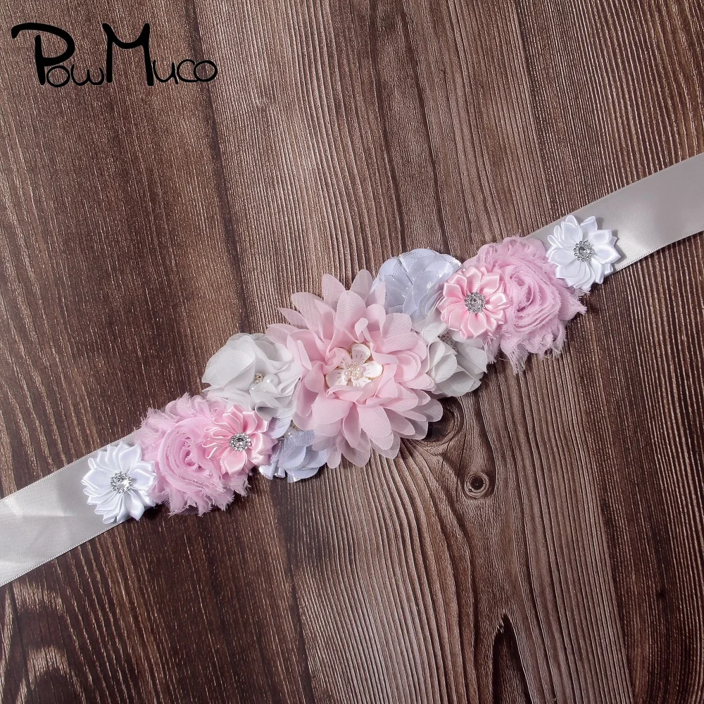 

Powmuco прекрасный ручной работы виниловые фоны с цветочным рисунком для женщин Модный женский пояс с большими шифоновыми из сплава в форме цветка, пояс для девочки платье подружки невесты украшения