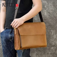 aetoo mens leather shoulder bag crazy horse leather briefcase mens business messenger bag