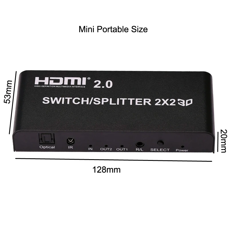 Переключатель HDMI 2 0 разветвитель 2x2 3D с оптическим преобразователем R/L аудио