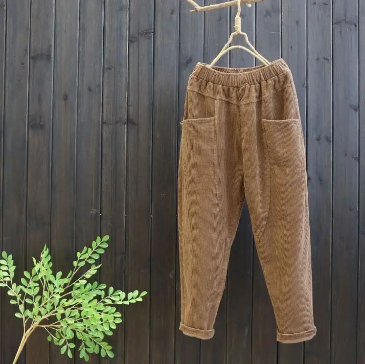 Женские вельветовые брюки 2019 осенние шаровары с высокой талией свободные