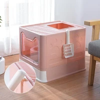 portable cat litter box with lid large foldable cats litter tray with top entry pet toilet with scoop for travel car