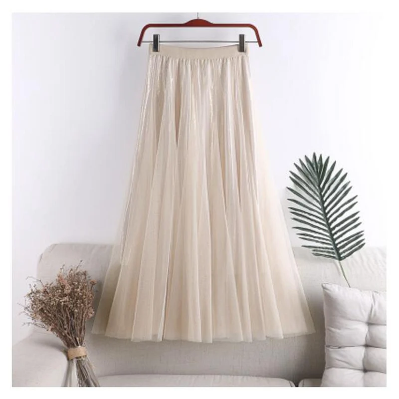 GIGOGOU блестящая Весенняя Летняя женская фатиновая юбка Эластичная Высокая талия