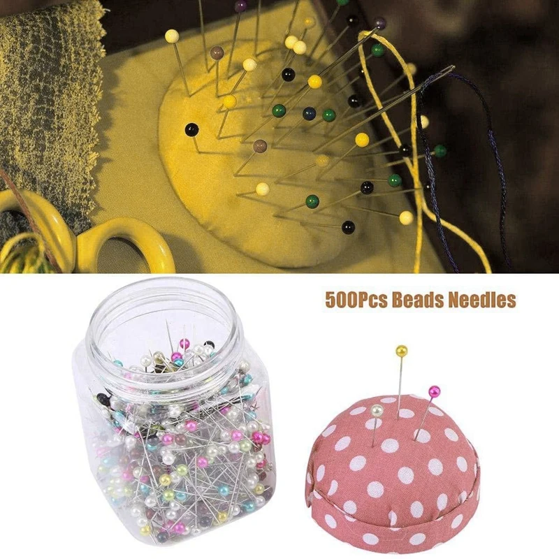 

500Pcs Sewing Pins Pearl Needles Pink Fabric Cover Pin Cushion Bottle Tailoring Process