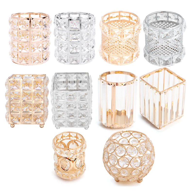 

Crystal Makeup Organizer Metal Storage Box European style Eyebrow Pencil Lipstick Holder Makeup Brush Holder Cosmetic Organizer
