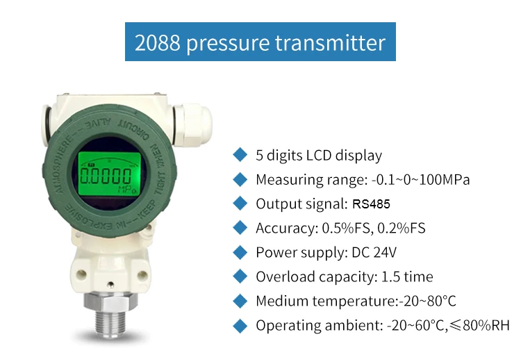 2088 Pressure Transmitters Pressure Sensor Digital display pressure sensor RS485 4-20mA Water pressure Oil pressure