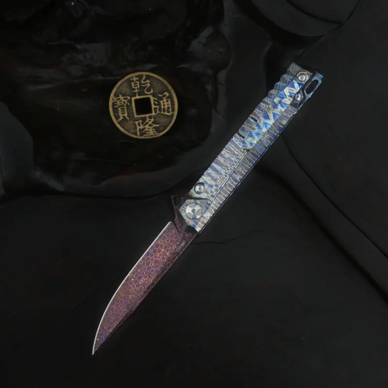 Карманный складной нож с ручкой из титанового сплава Дамасская сталь для