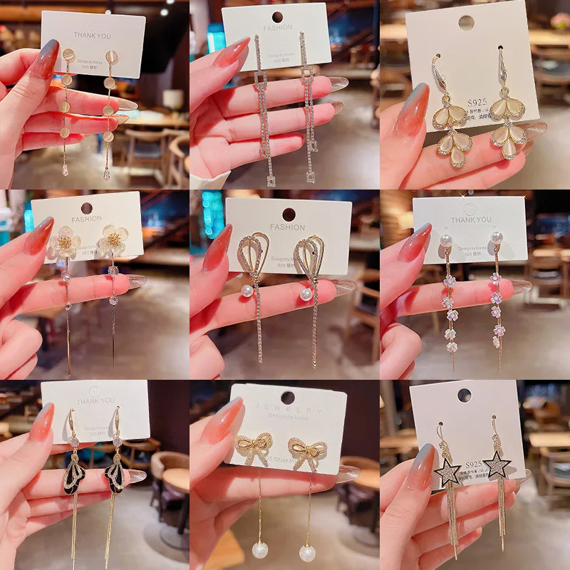 

Wholesale Long Fringed Pearl Earrings Sterling Silvers Post Jewelry Women Gift