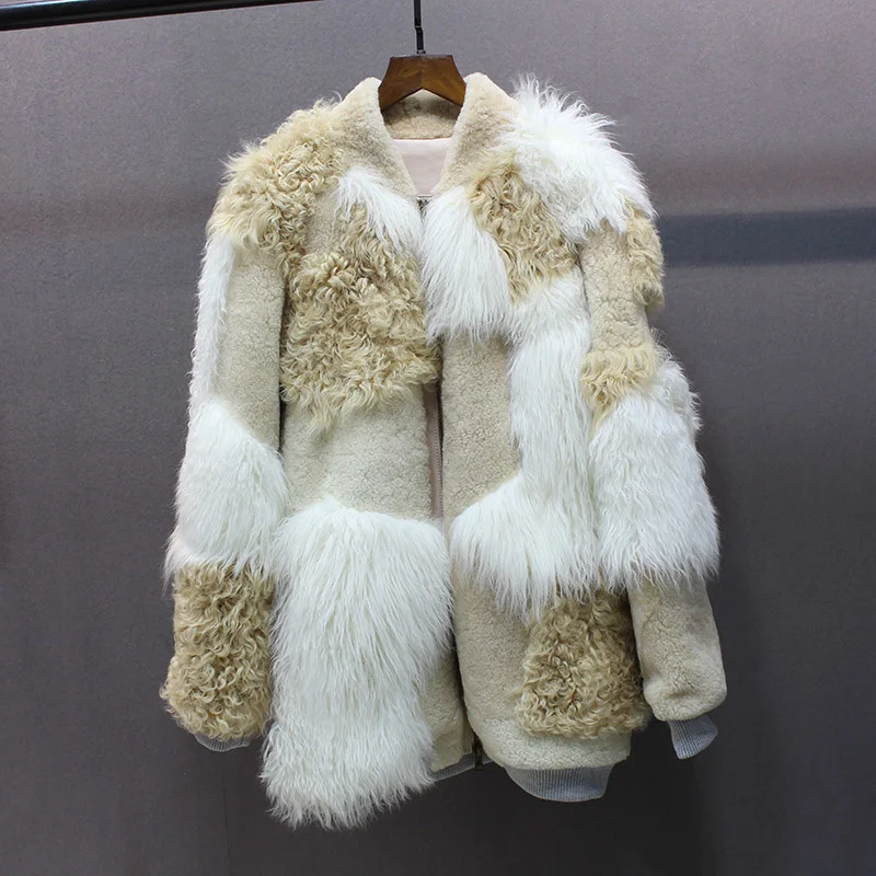 

SHZQ 2021 Real Sheep Fur Coat Women Winter Jackets Fashion Natural Lamb Fur Oversized Femme Parka Thick Warm Outerwear