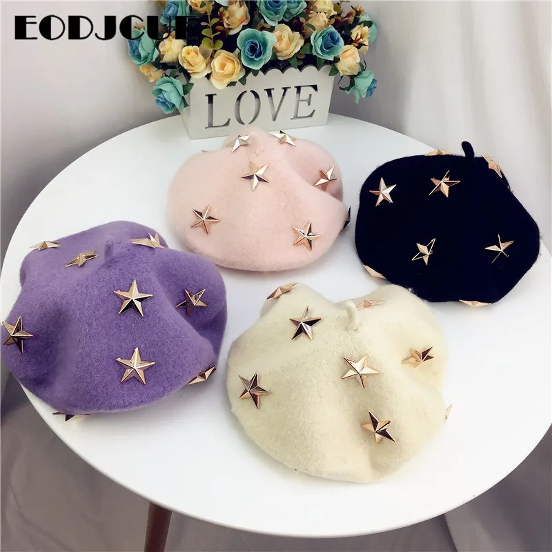 

Модная Детская шерстяная зимняя теплая шапка, берет, шапка для девочек, кепка художника, шапка во французском стиле