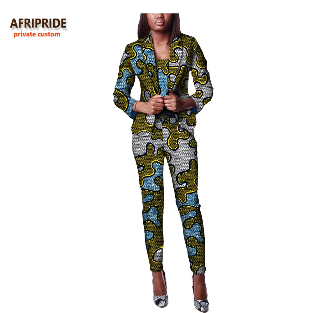 Африканский стиль, Осенний женский костюм из 2 предметов, AFRIPRIDE, рукав три четверти, пальто+ комбинезон длиной до щиколотки, повседневный офисный костюм, A722633 - Цвет: 586J