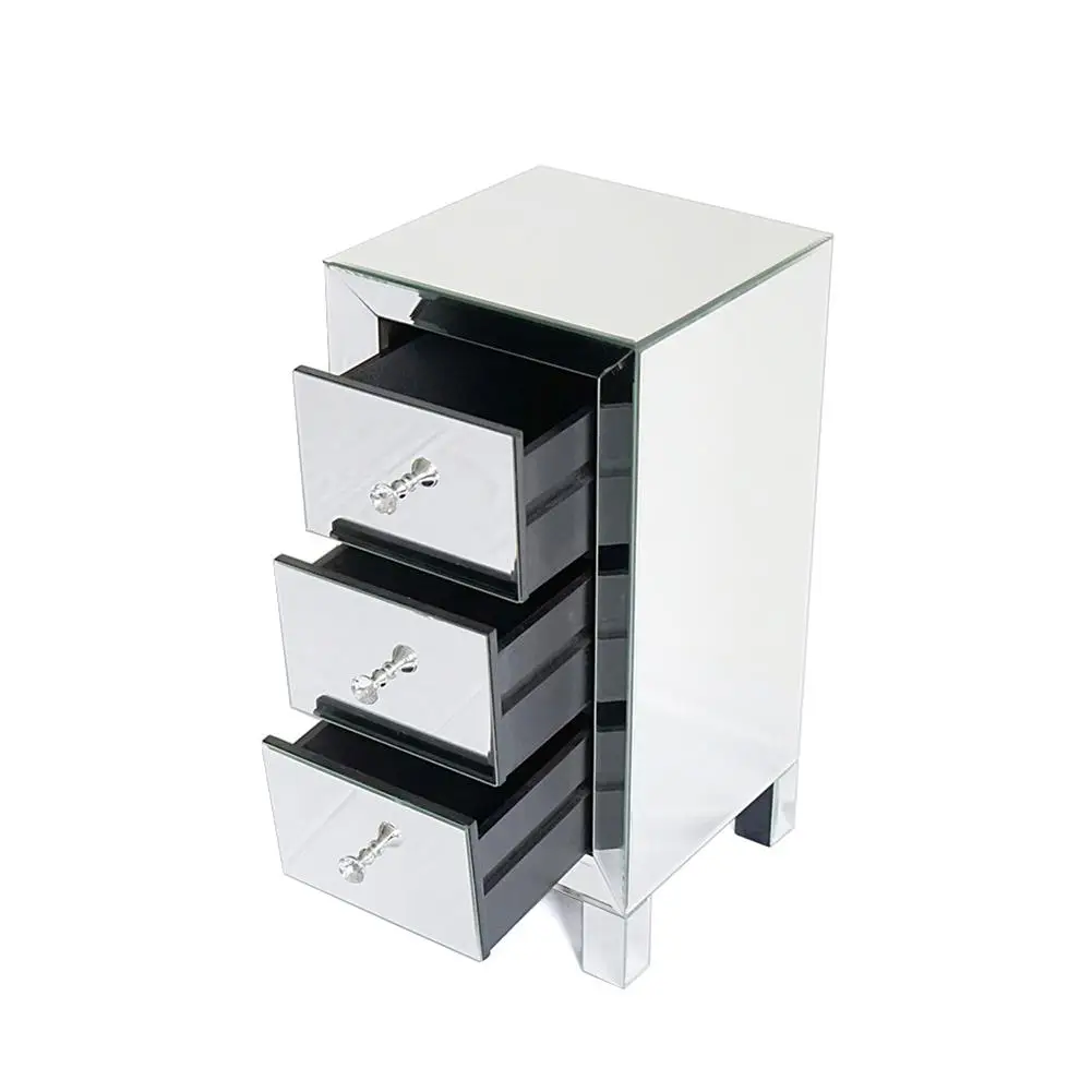 

Bedside Cabinet Modern Mirrored 3-Drawer Nightstand Bedside Storage Table Bedroom Furniture Chest Simple Modern Bedstand