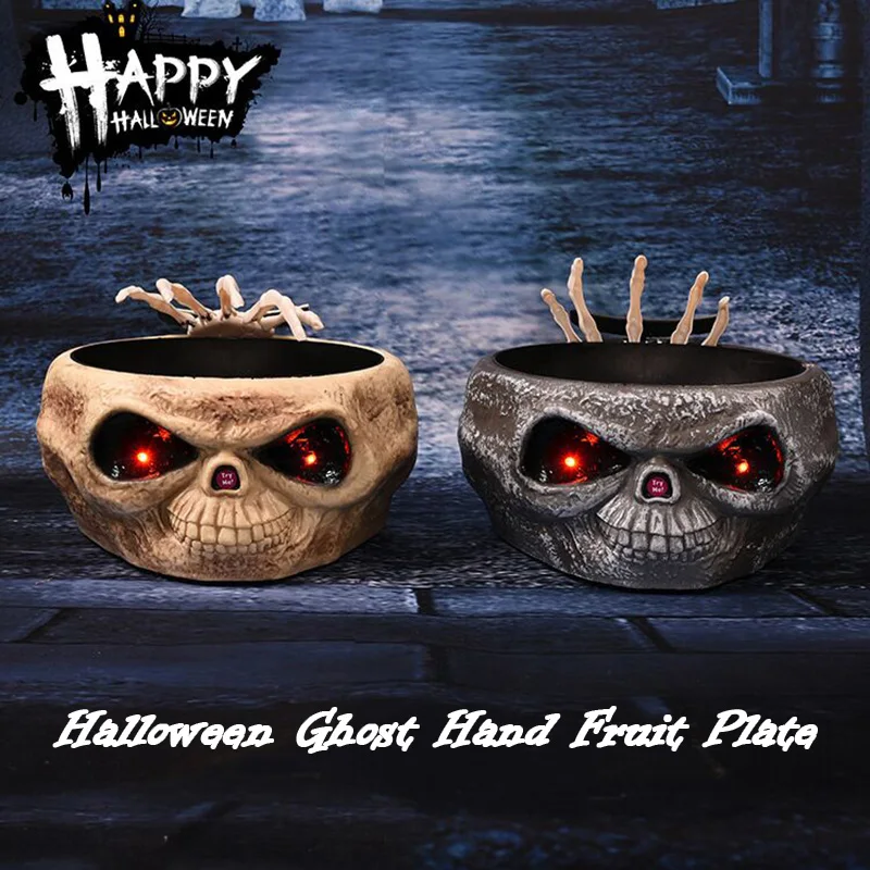 Высокий Хэллоуин конфеты чаша череп с анимированные руки Электрический реквизит