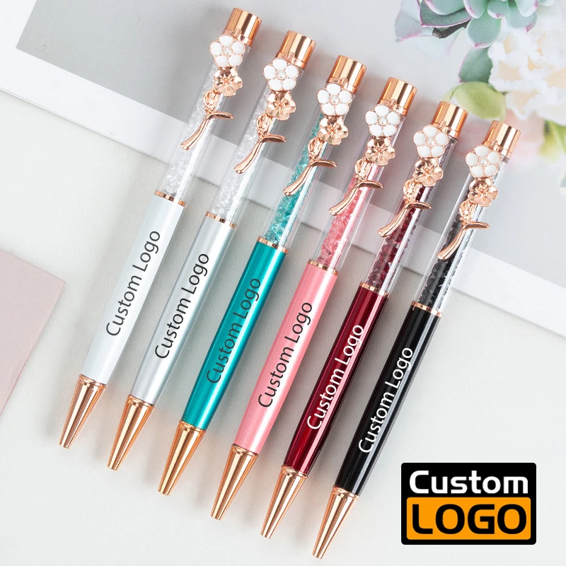 

Новинка, милая ручка с зажимом в виде цветка, ручка с кристаллами, рекламный логотип на заказ, Студенческая металлическая шариковая ручка, о...