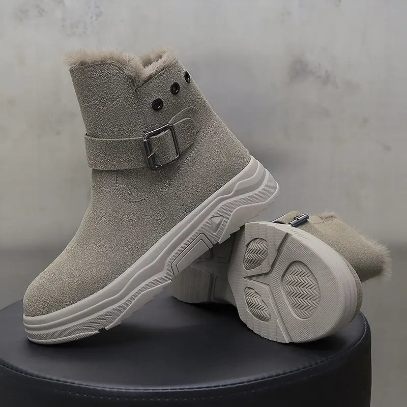 

Women Warm Fur Snow Boots Platform Gothic Shoes Motorcycle Booties 2021 Winter Women Black Plush Combat Ankle Boots