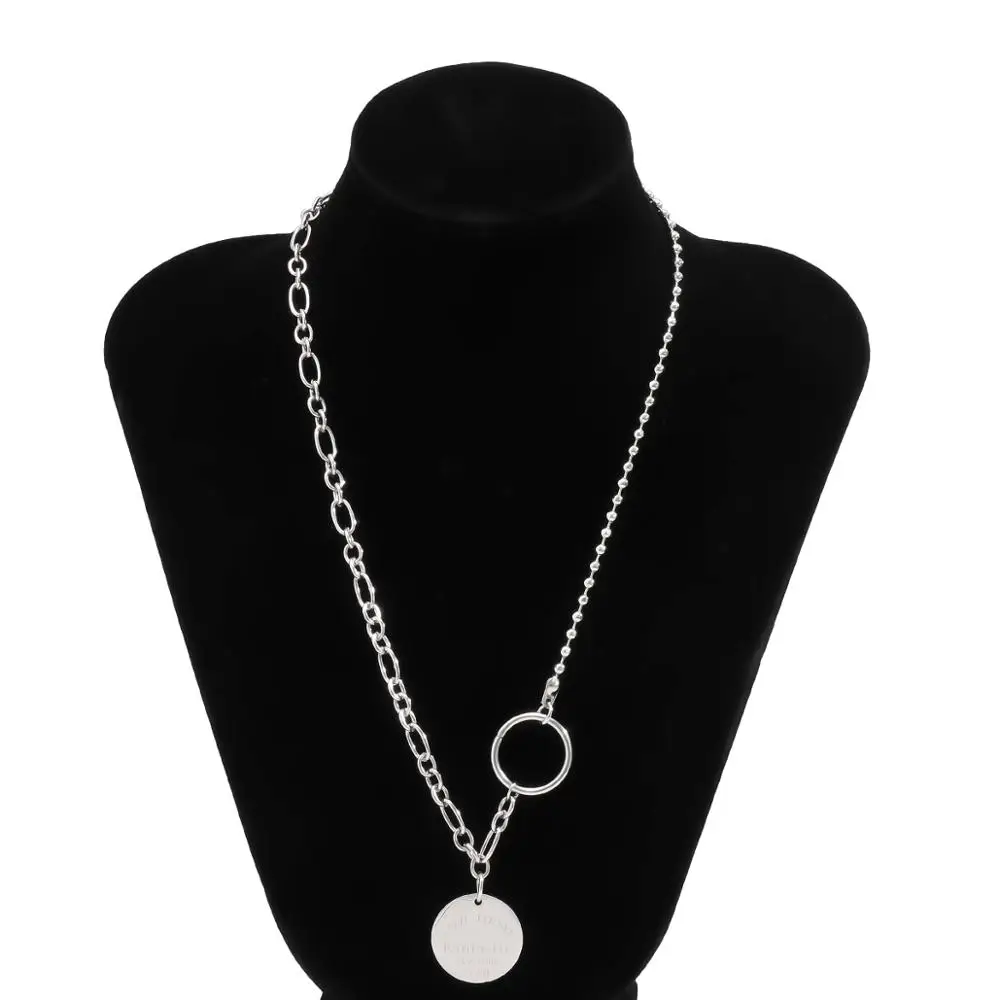 

PuRui Men/Women Necklace Stainless Steel Minimalist LOVE TODAY Carved Circle Pendants Necklace for Girls Simple Hip Hop Jewelry