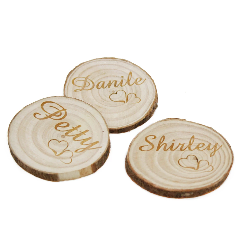 20 шт. Персонализированные деревянные карты с именами для стола, выгравированные диски из бревен, ремесла, свадебные центральные украшения, декоративные места для вечеринок.