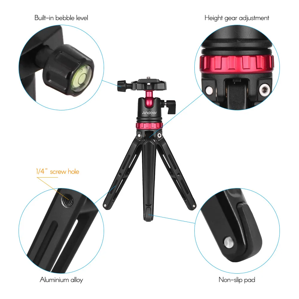 Настольный мини штатив Andoer для камер смартфонов Шариковая головка QR пластина Canon