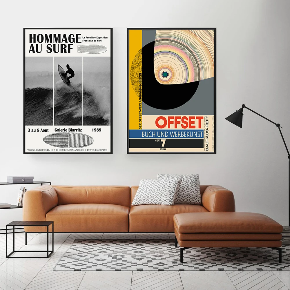 

Bauhaus Offset Magazine Cover Art Poster Surfing Exhibition Print Canvas Painting Retro Abstract Wall Picture Office Room Decor