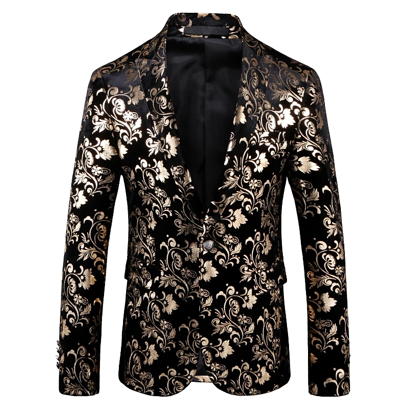 

Rsfocus 2020 Luxury Mens Floral Blazer Jacket Male British Style Casual Slim Fit Blazer Velvet Stage Prom Blazers For Men XZ134