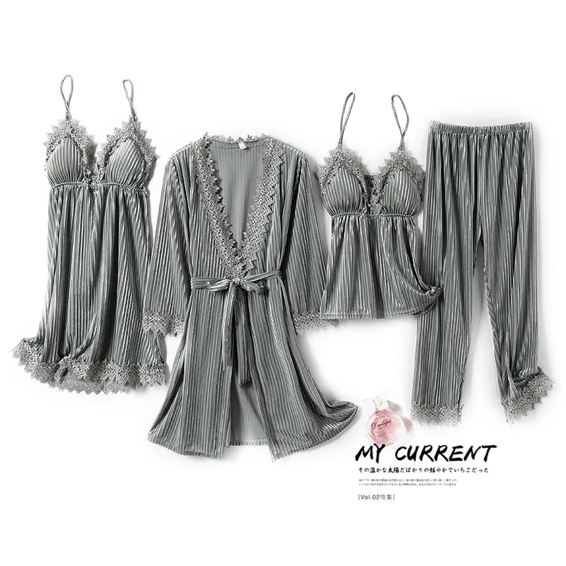 

Пижамный костюм женский велюровый, одежда для сна, кимоно, ночная рубашка, халат, мягкая бархатная Пижама, домашняя одежда, осень 2021