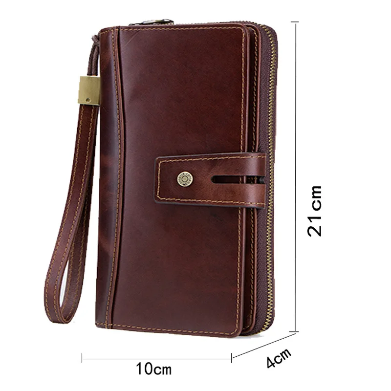 

Men Long Wallet Genuine Leather Wallets with Card Holders Male Clutch Zipper Coin Purse for Cell Phone Business Luxury Purses
