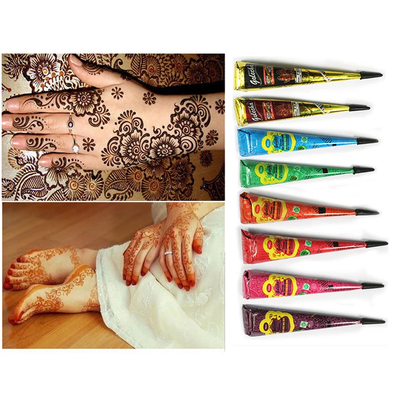 Индийская тату паста краска для тела черные коричневые красные конусы