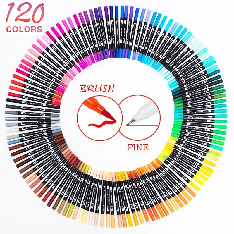

120 Color Dual Brush Pens Art Markers Fine Tip and Brush Tip Great for Adult Coloring Books Calligraphy Lettering Art Supplies