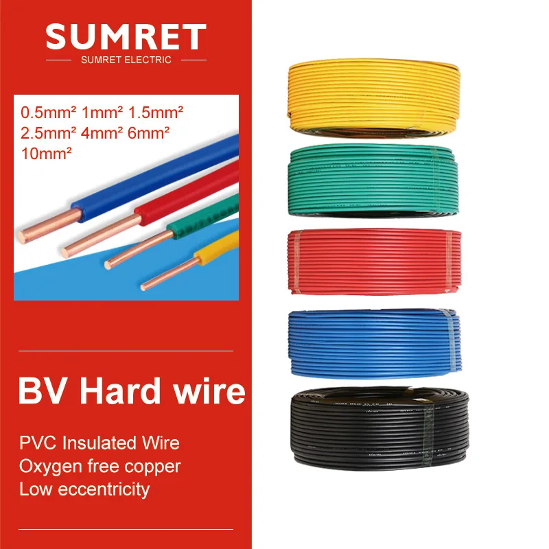 

insulated electric single strand hard copper wire cable BV 0.5/1/1.5/2.5/4/6/10MM2 8AWG 10AWG 12AWG 14AWG 16AWG 18AWG 19 20AWG